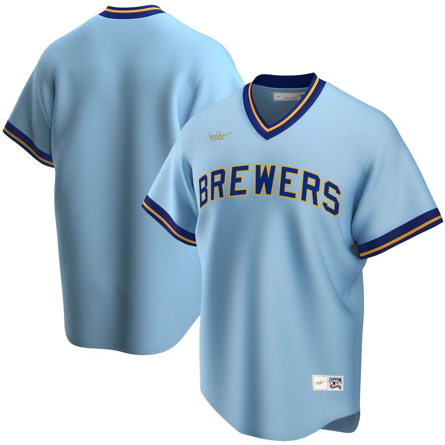 Mens Milwaukee Brewers Nike Powder Blue Road Cooperstown Collection Team MLB Jerseys